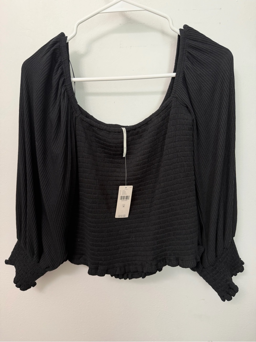 Anthropologie Black Smocked Peasant Blouse